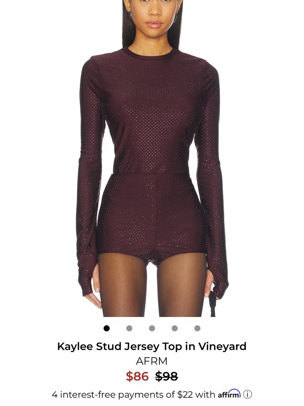 AFRM Kaylee Stud Jersey Top in Vineyard Plum XS
